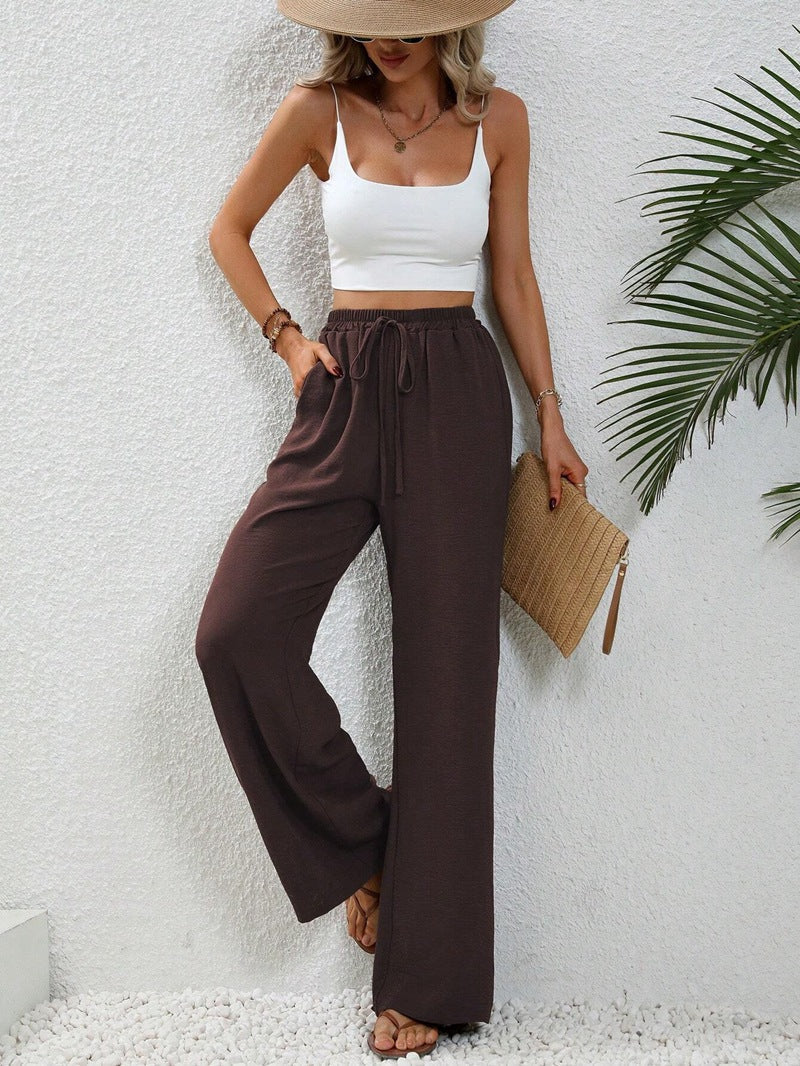 Casual broek met wijde pijpen-Wijde Broeken-Calora-Blauw-S-Calora