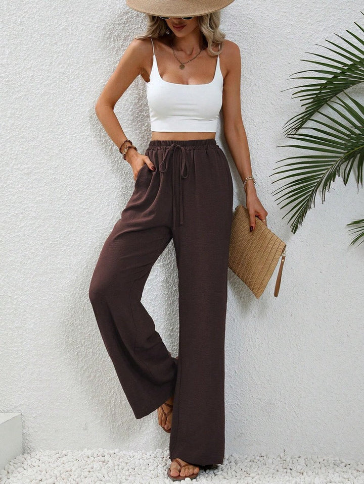 Casual broek met wijde pijpen-Wijde Broeken-Calora-Blauw-S-Calora