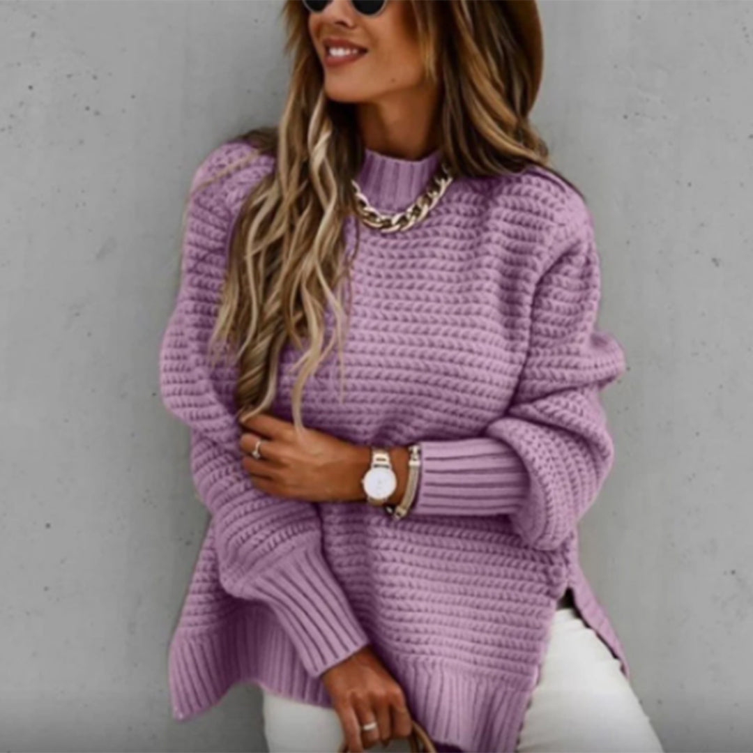 Casual dames trui met lange mouwen en wafelmotief en zijsplitten-Blazers & Vesten-Calora-Paars-S-Calora