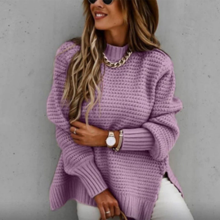 Casual dames trui met lange mouwen en wafelmotief en zijsplitten-Blazers & Vesten-Calora-Paars-S-Calora