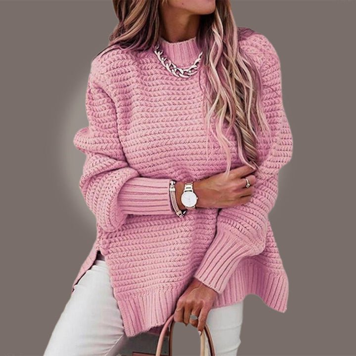Casual dames trui met lange mouwen en wafelmotief en zijsplitten-Blazers & Vesten-Calora-Roze-S-Calora