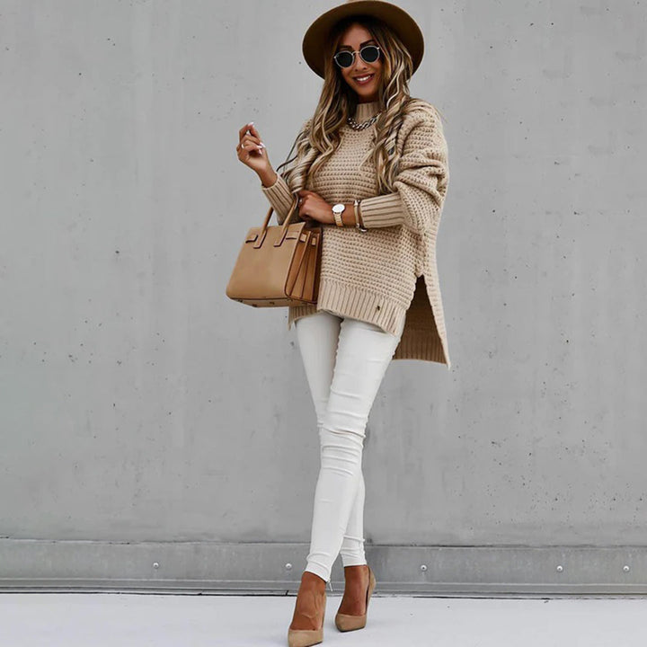 Casual dames trui met lange mouwen en wafelmotief en zijsplitten-Blazers & Vesten-Calora-Zwart-S-Calora