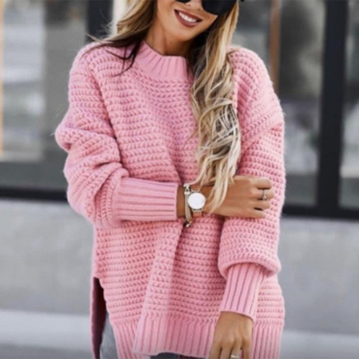 Casual dames trui met lange mouwen en wafelmotief en zijsplitten-Blazers & Vesten-Calora-Zwart-S-Calora