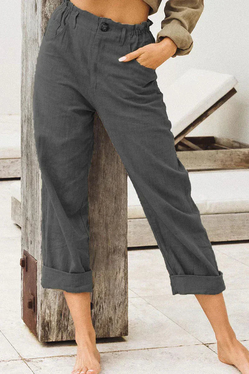 Casual en stijlvolle broek met omgeslagen pijpen-Wijde Broeken-Calora-Zwart-S-Calora