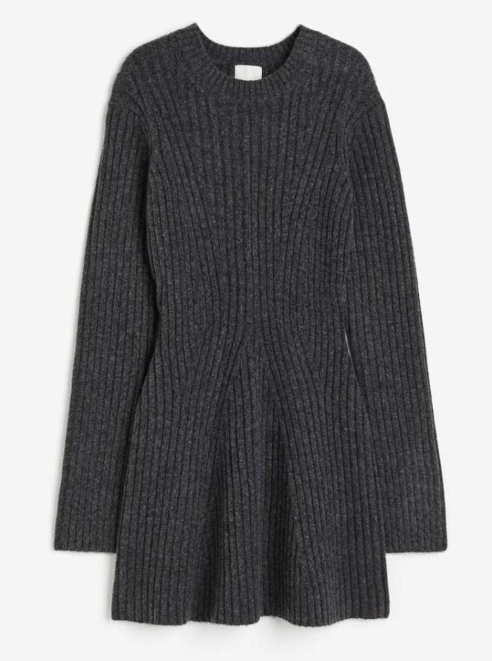 CALORA_ Casual Gebreide Winterjurk met Lange Mouwen en Effen Patroon
