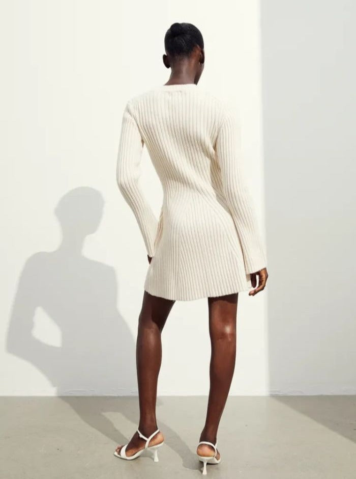 CALORA_ Casual Gebreide Winterjurk met Lange Mouwen en Effen Patroon