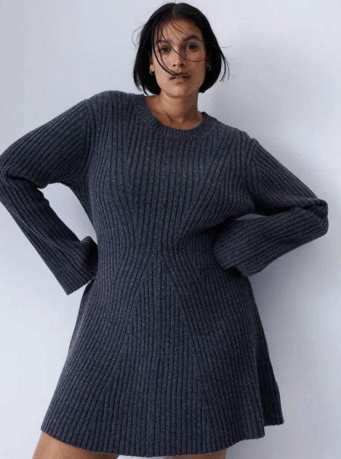 CALORA_ Casual Gebreide Winterjurk met Lange Mouwen en Effen Patroon