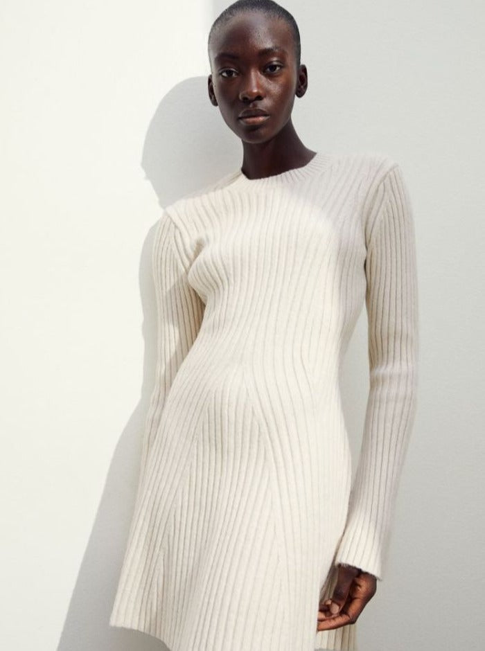 CALORA_ Casual Gebreide Winterjurk met Lange Mouwen en Effen Patroon