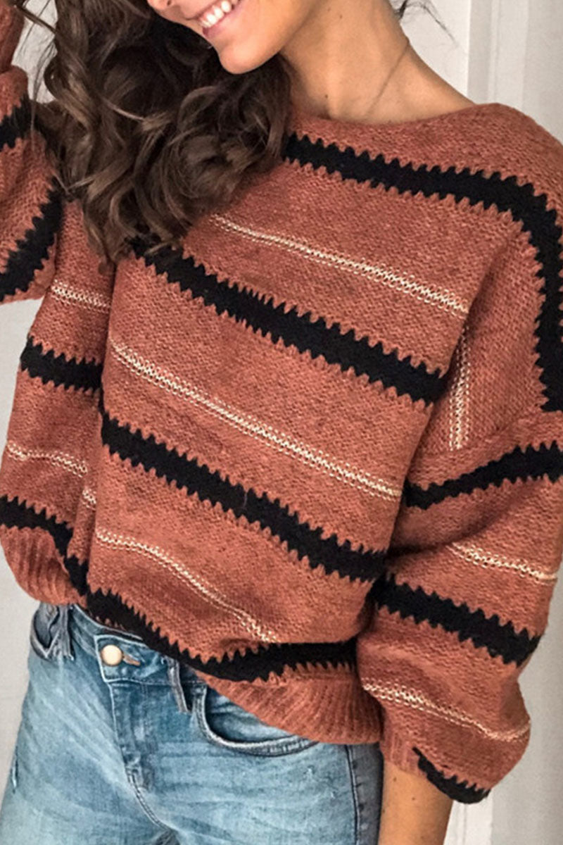 Casual gestreepte truien met ronde hals-Blazers & Vesten-Calora-Roest Rood-S-Calora