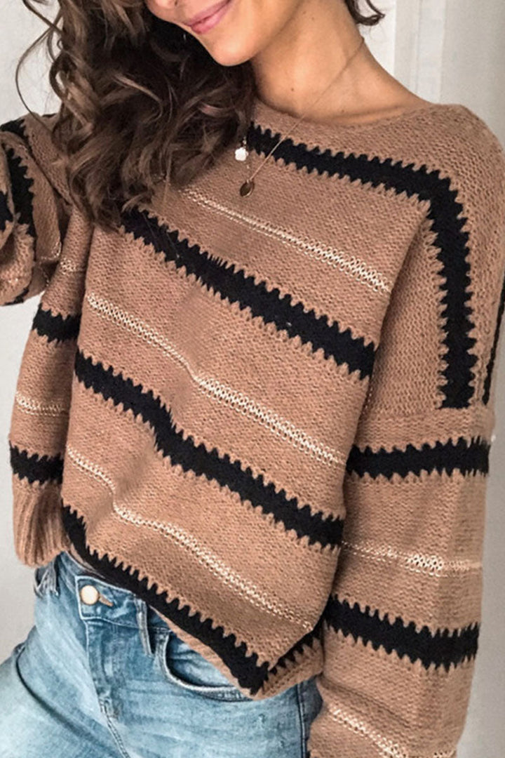 Casual gestreepte truien met ronde hals-Blazers & Vesten-Calora-Zwart-S-Calora