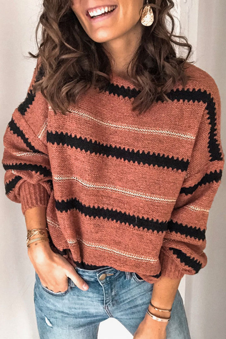 Casual gestreepte truien met ronde hals-Blazers & Vesten-Calora-Zwart-S-Calora
