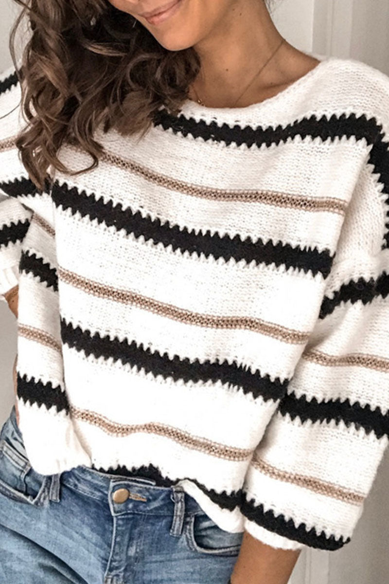 Casual gestreepte truien met ronde hals-Blazers & Vesten-Calora-Zwart-S-Calora