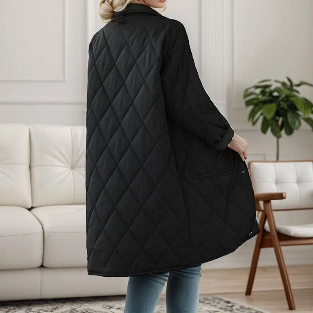 Casual gewatteerde, middellange katoenen winterjas voor dames-Zomer Jassen-Calora-Zwart-S-Calora