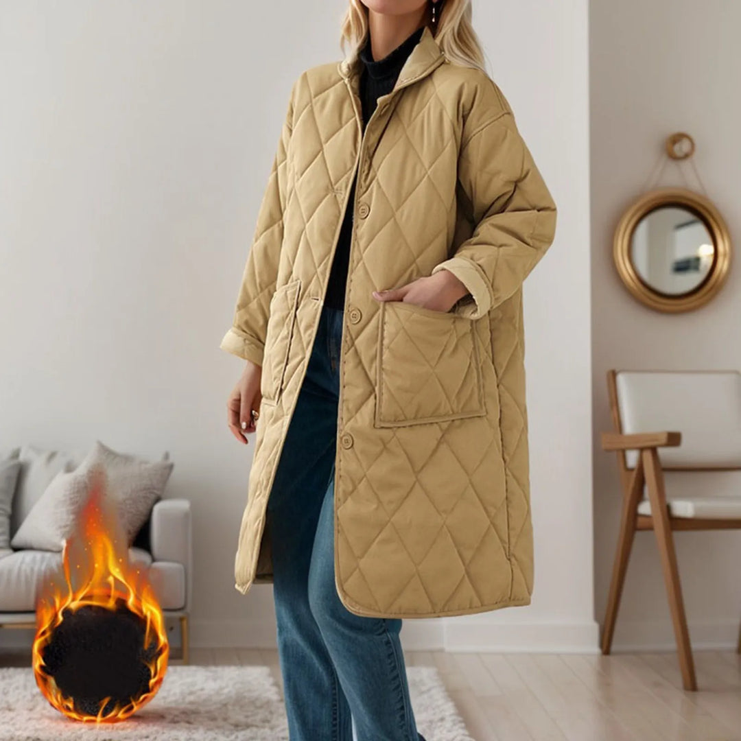 Casual gewatteerde, middellange katoenen winterjas voor dames-Zomer Jassen-Calora-Zwart-S-Calora