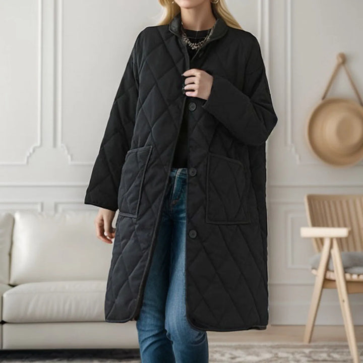 Casual gewatteerde, middellange katoenen winterjas voor dames-Zomer Jassen-Calora-Zwart-S-Calora