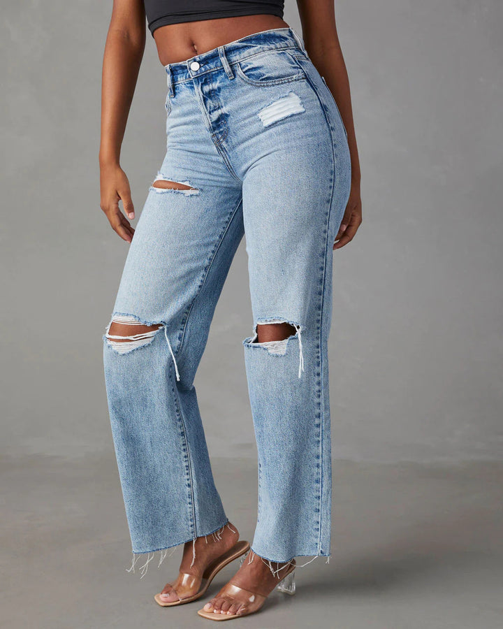 CALORA_ Casual Hoge Taille Jeans met gaten