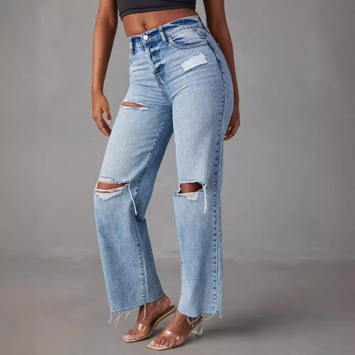 CALORA_ Casual Hoge Taille Jeans met gaten
