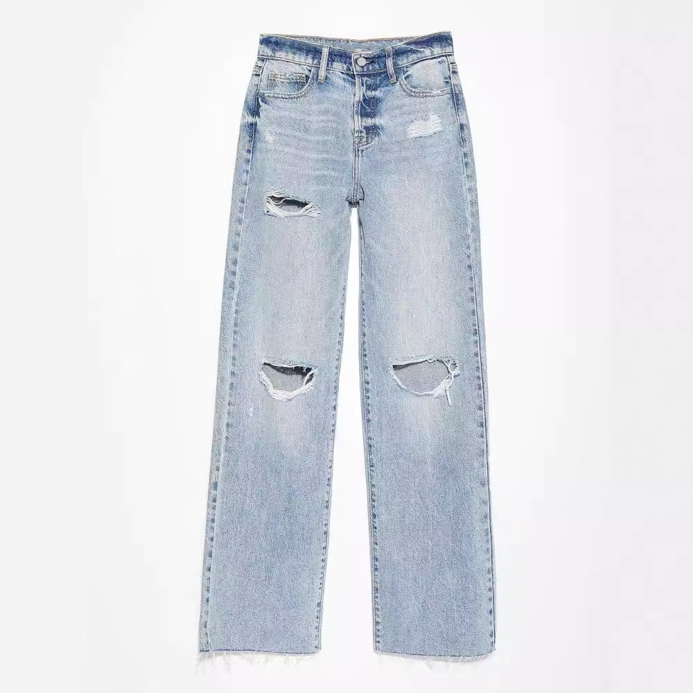 CALORA_ Casual Hoge Taille Jeans met gaten