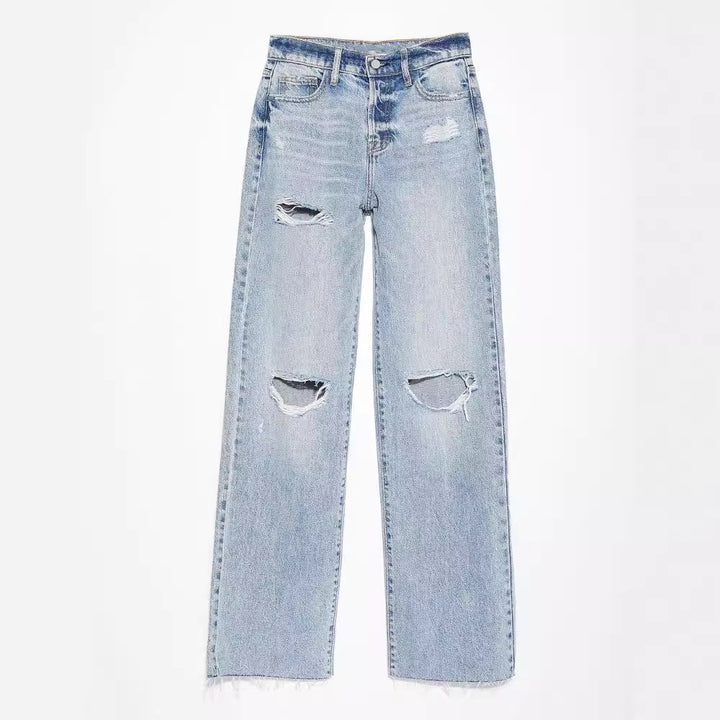 CALORA_ Casual Hoge Taille Jeans met gaten