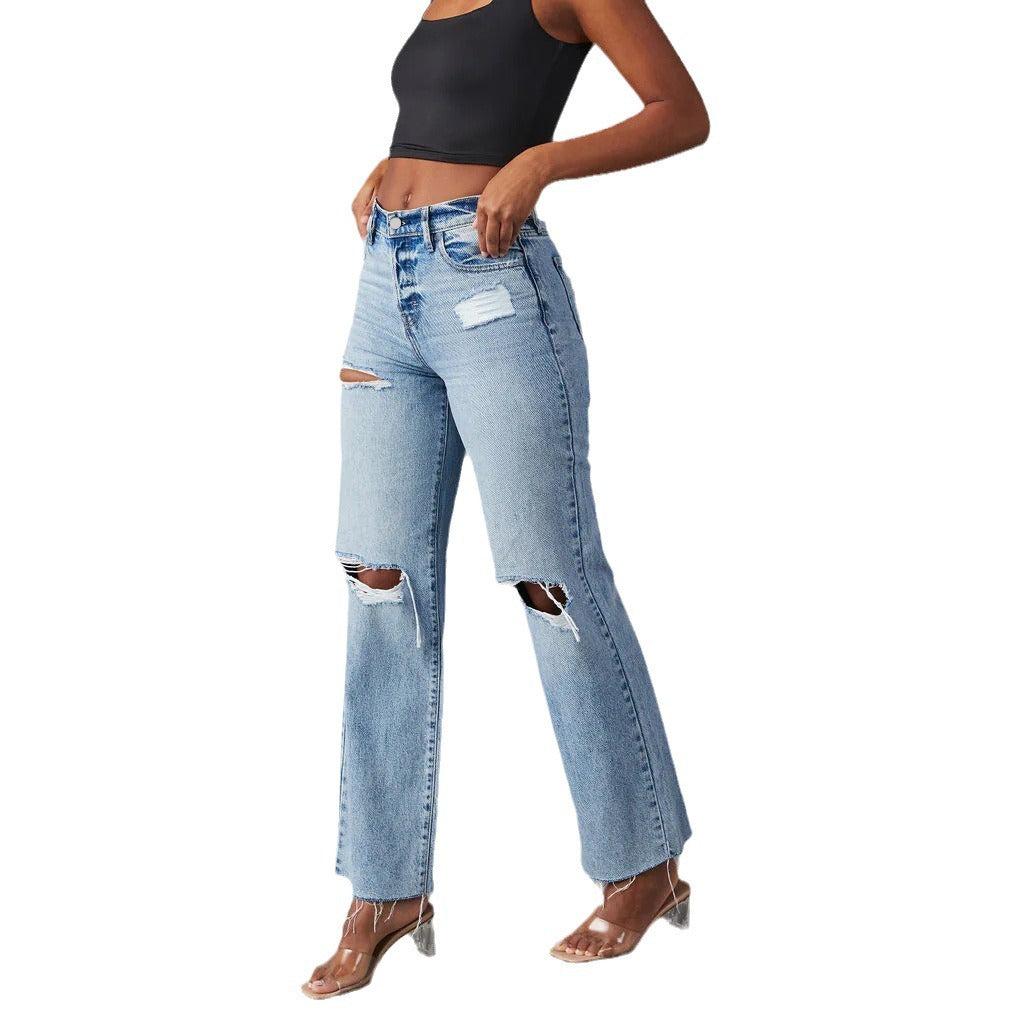 CALORA_ Casual Hoge Taille Jeans met gaten