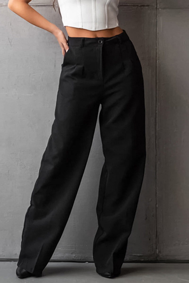 Casual hoge taille losse rechte broek-Wijde Broeken-Calora-Zwart-S-Calora