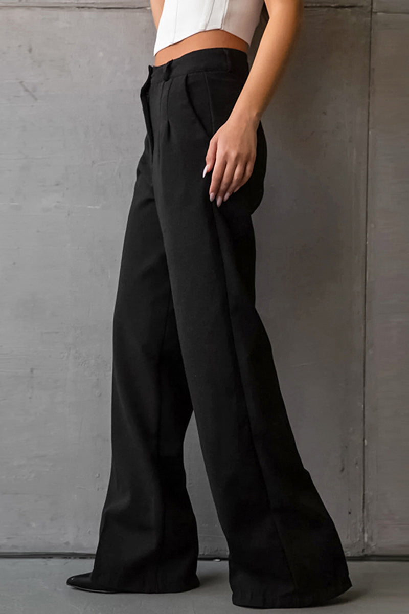 Casual hoge taille losse rechte broek-Wijde Broeken-Calora-Zwart-S-Calora