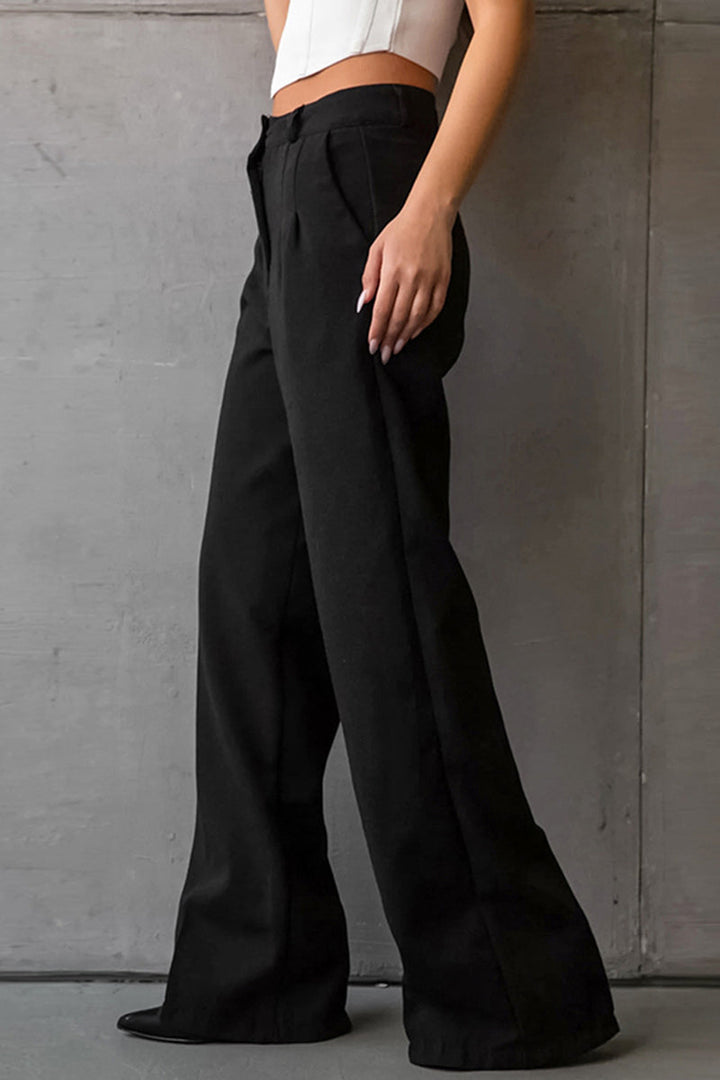 Casual hoge taille losse rechte broek-Wijde Broeken-Calora-Zwart-S-Calora