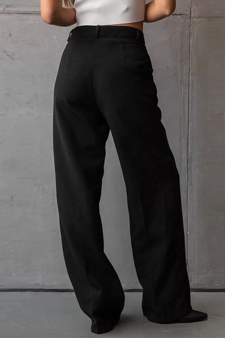 Casual hoge taille losse rechte broek-Wijde Broeken-Calora-Zwart-S-Calora