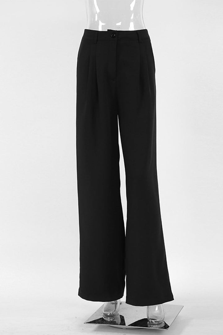 Casual hoge taille losse rechte broek-Wijde Broeken-Calora-Zwart-S-Calora