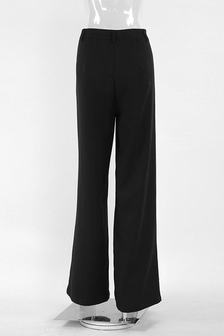 Casual hoge taille losse rechte broek-Wijde Broeken-Calora-Zwart-S-Calora