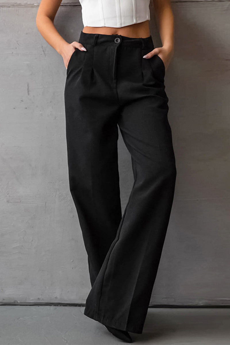 Casual hoge taille losse rechte broek-Wijde Broeken-Calora-Zwart-S-Calora