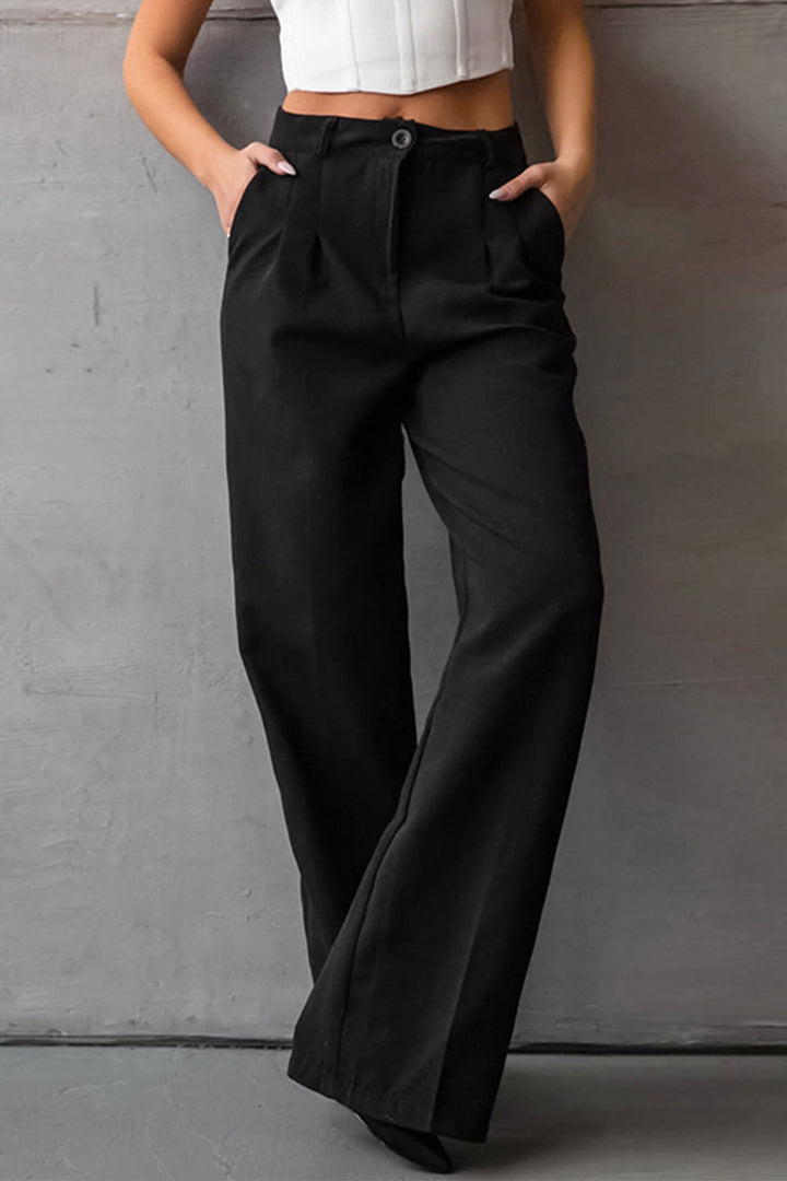 Casual hoge taille losse rechte broek-Wijde Broeken-Calora-Zwart-S-Calora