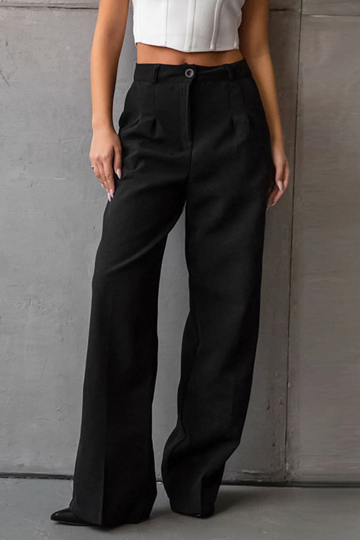 Casual hoge taille losse rechte broek-Wijde Broeken-Calora-Zwart-S-Calora