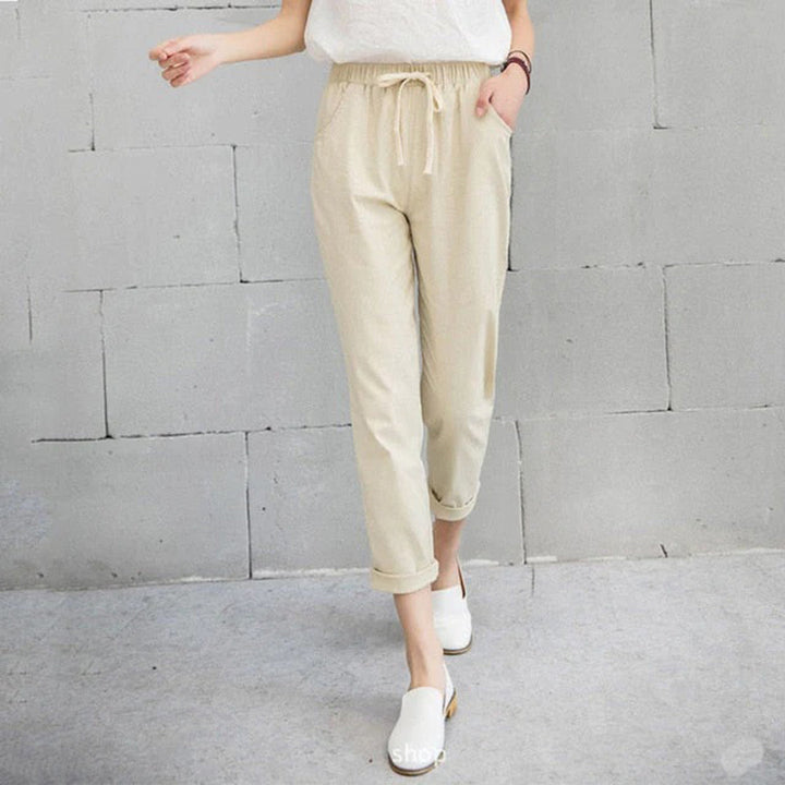 Casual Katoenen Broek voor dames-Wijde Broeken-Calora-Beige-S-Calora