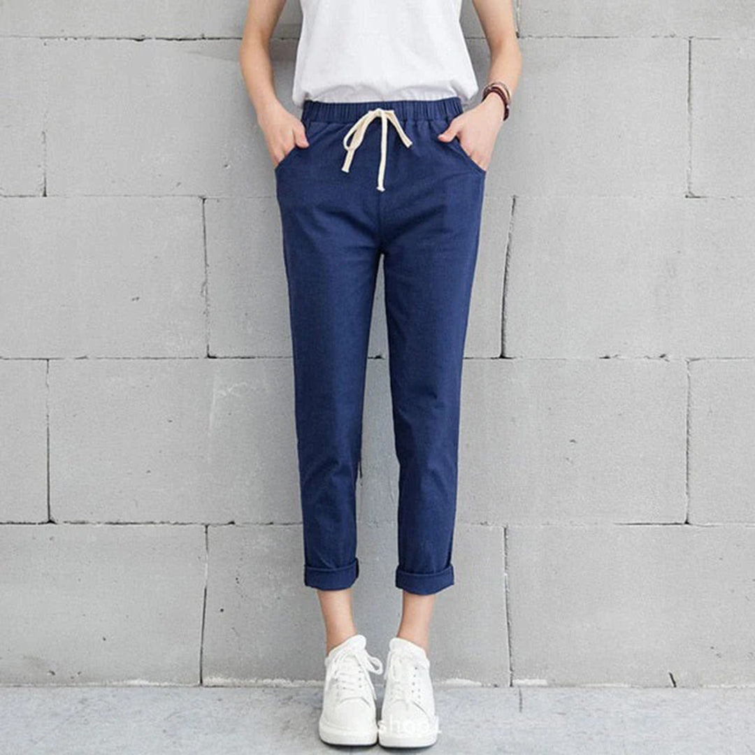 Casual Katoenen Broek voor dames-Wijde Broeken-Calora-Blauw-S-Calora