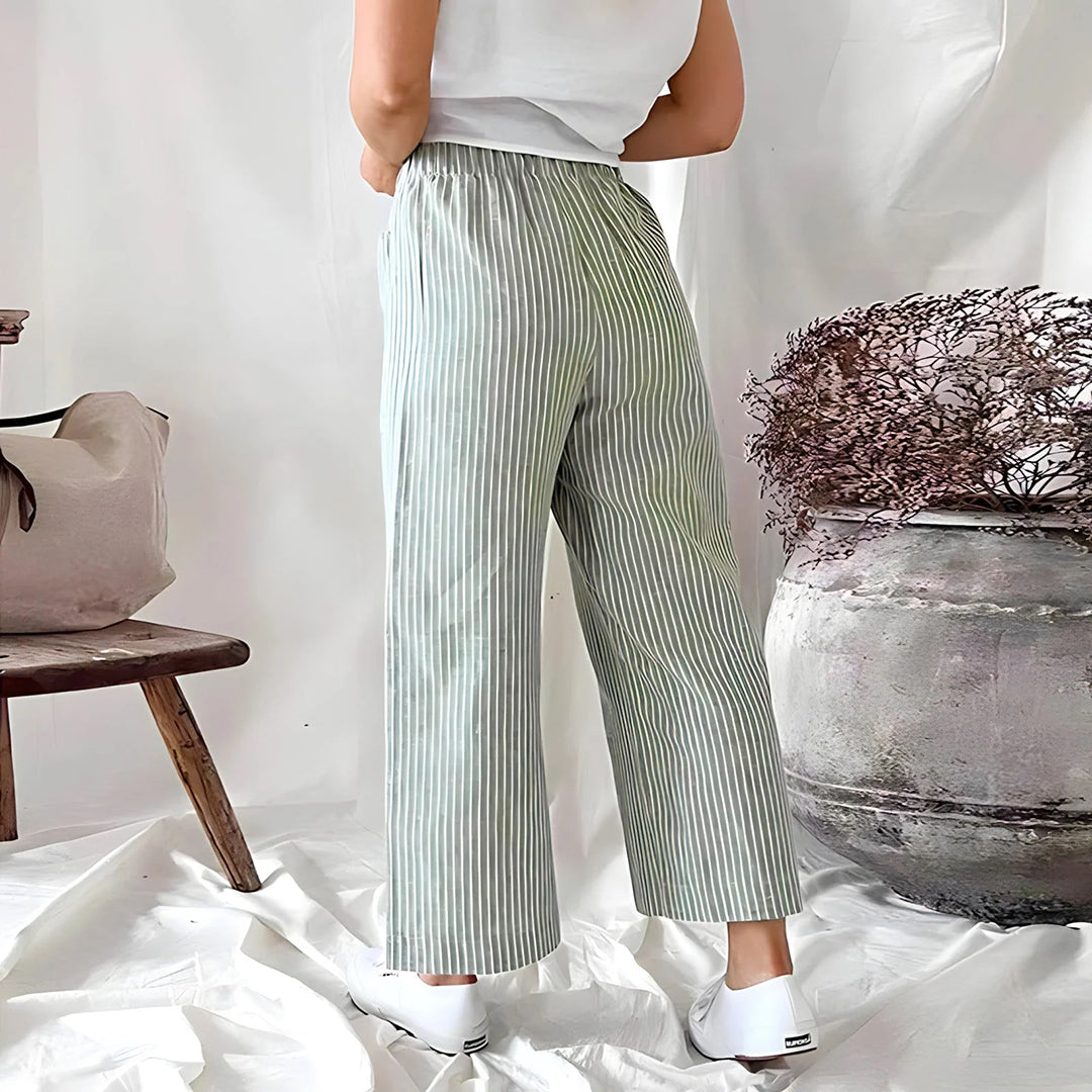 Casual Katoenen Joggingsbroek met Strepen en Ruime Zakken-Joggingsbroek-Calora-Blauw-S-Calora