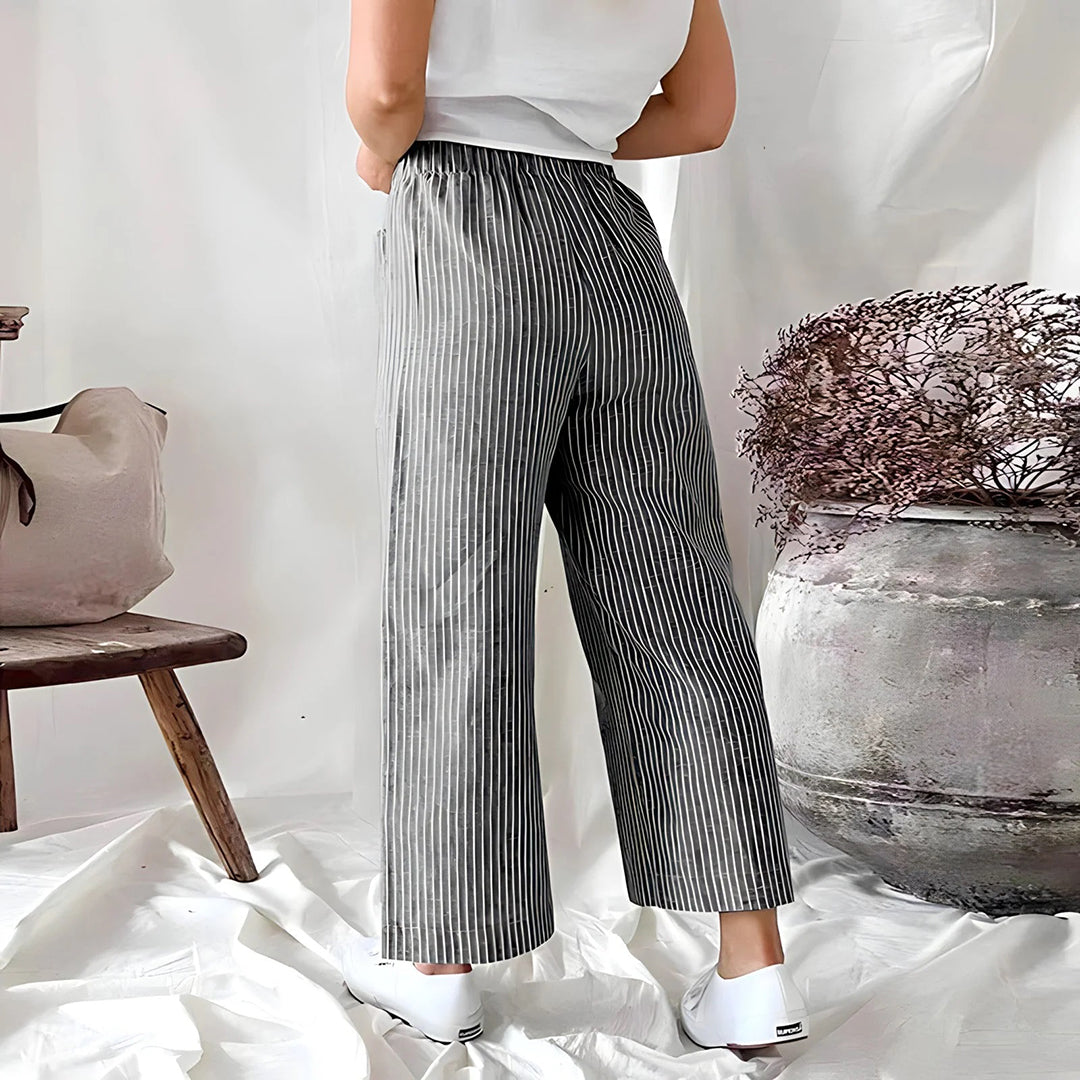 Casual Katoenen Joggingsbroek met Strepen en Ruime Zakken-Joggingsbroek-Calora-Blauw-S-Calora