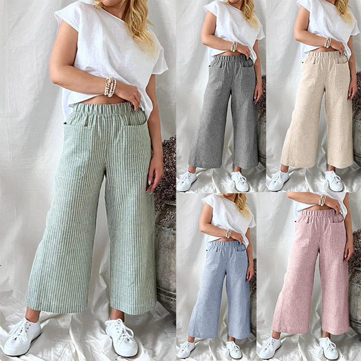 Casual Katoenen Joggingsbroek met Strepen en Ruime Zakken-Joggingsbroek-Calora-Blauw-S-Calora