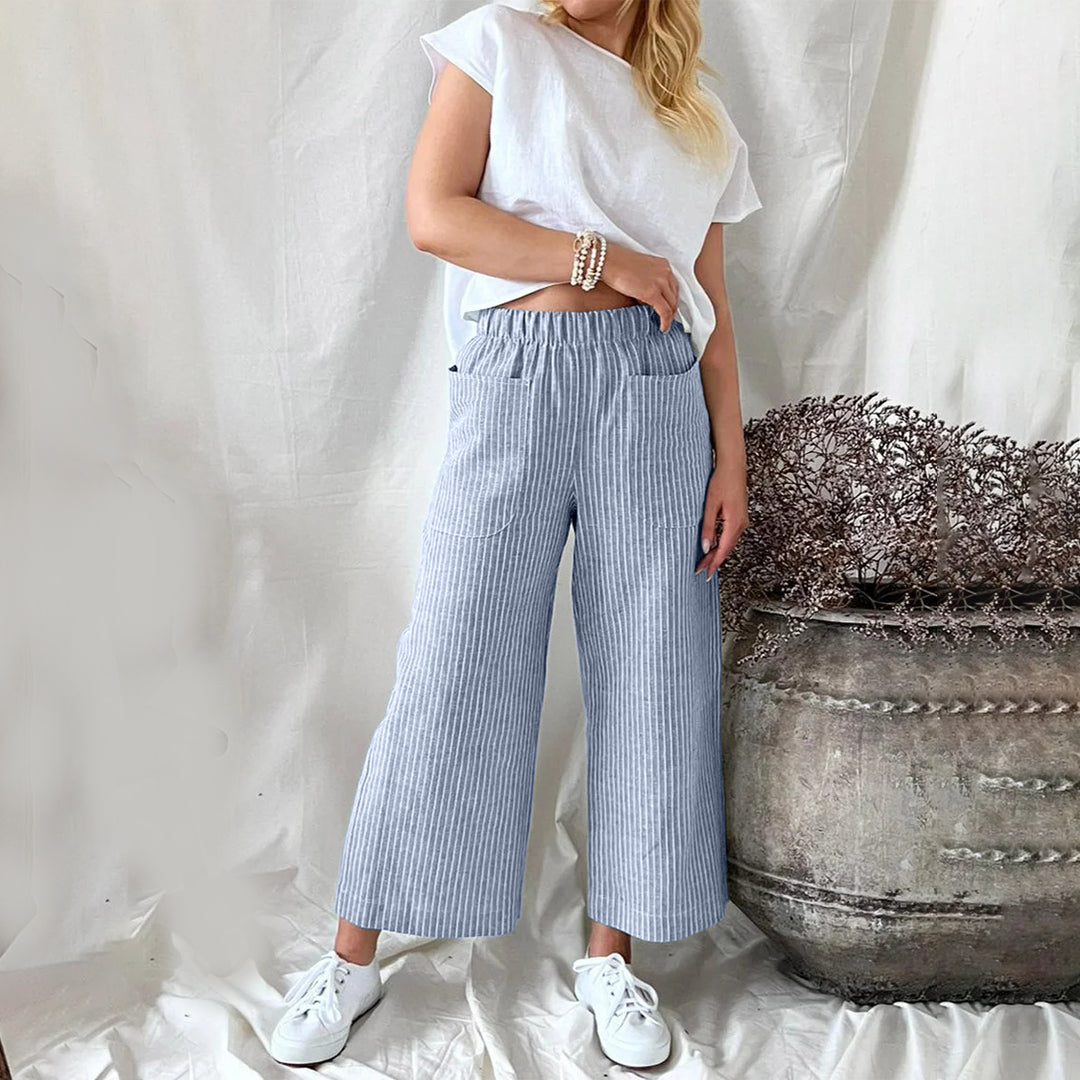 Casual Katoenen Joggingsbroek met Strepen en Ruime Zakken-Joggingsbroek-Calora-Blauw-S-Calora