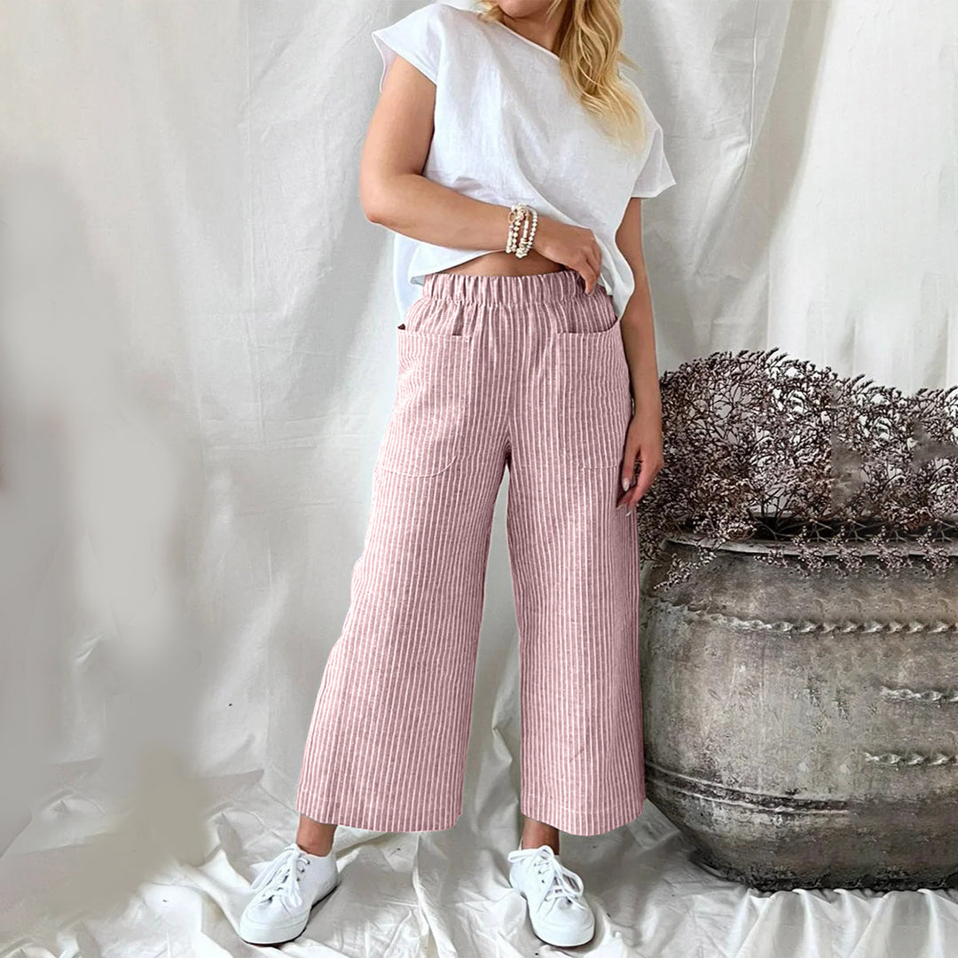 Casual Katoenen Joggingsbroek met Strepen en Ruime Zakken-Joggingsbroek-Calora-Blauw-S-Calora