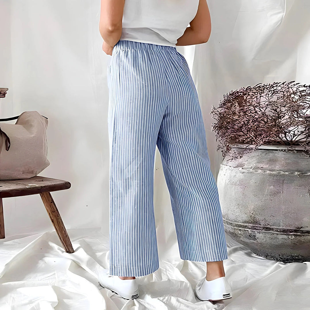 Casual Katoenen Joggingsbroek met Strepen en Ruime Zakken-Joggingsbroek-Calora-Blauw-S-Calora