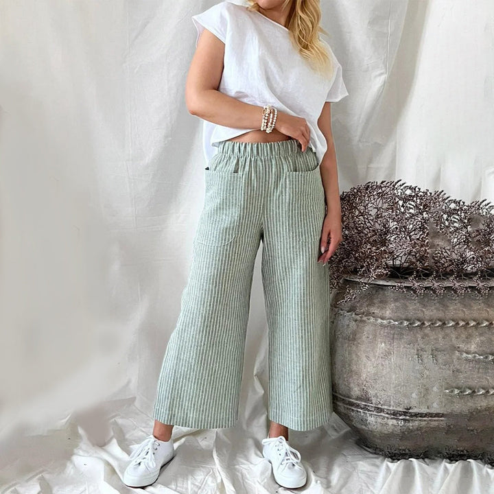 Casual Katoenen Joggingsbroek met Strepen en Ruime Zakken-Joggingsbroek-Calora-Groen-S-Calora