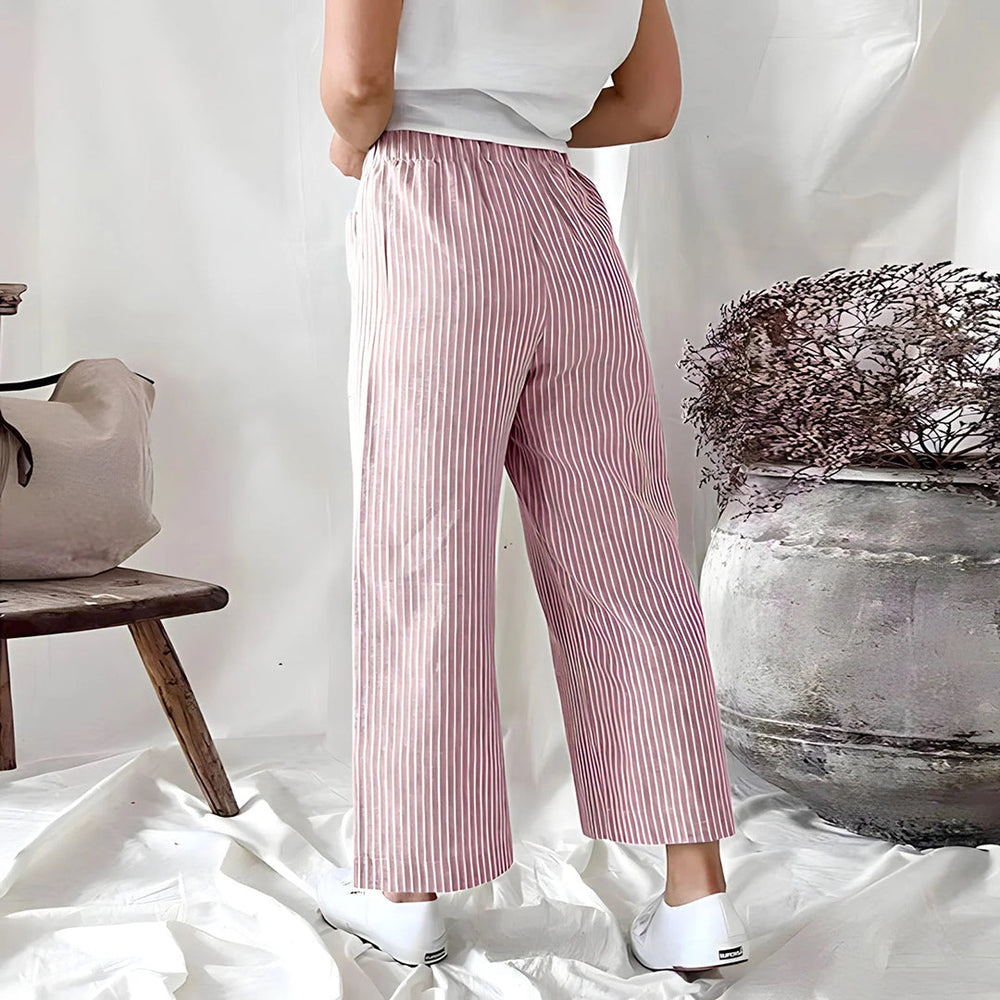 Casual Katoenen Joggingsbroek met Strepen en Ruime Zakken-Joggingsbroek-Calora-Roze-S-Calora