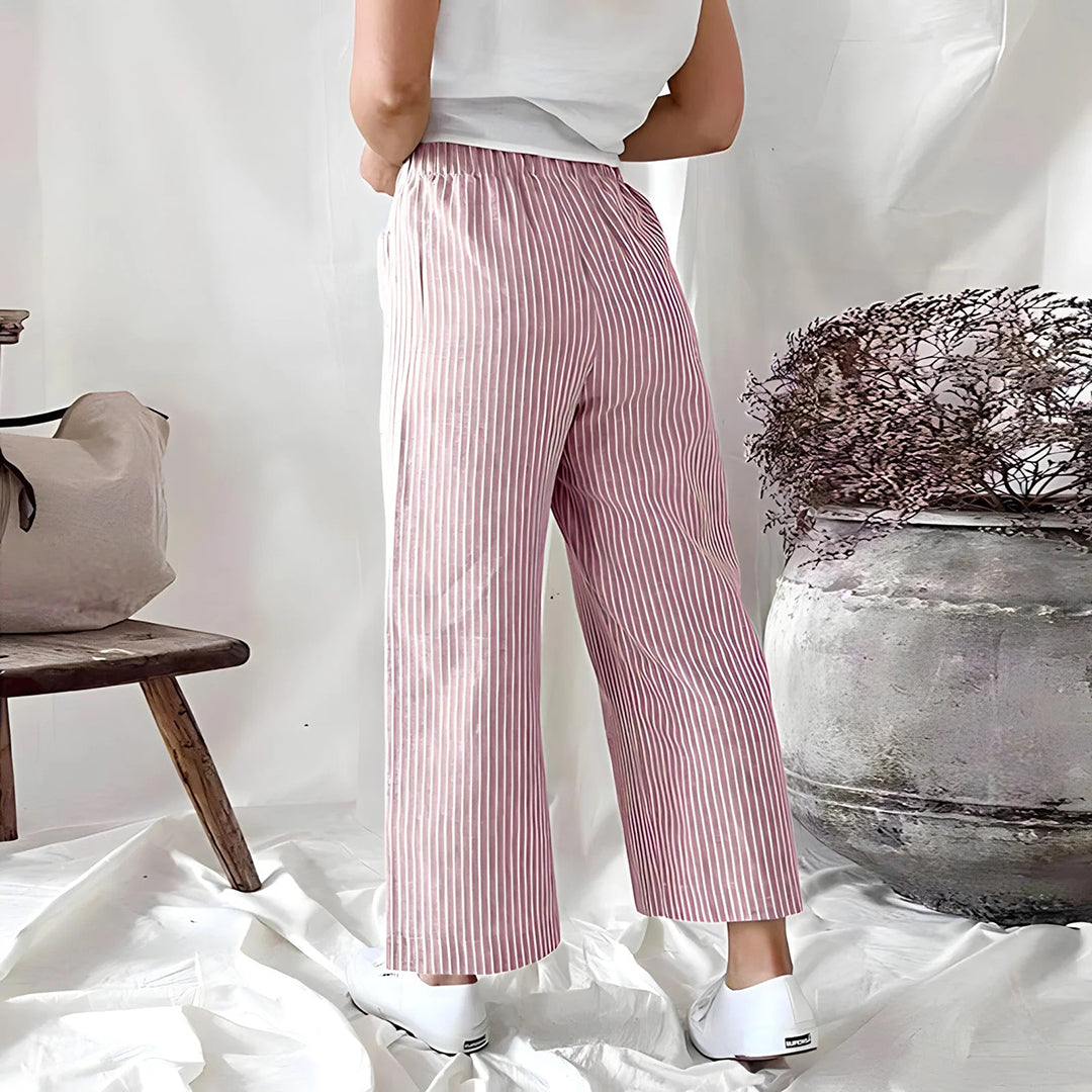 Casual Katoenen Joggingsbroek met Strepen en Ruime Zakken-Joggingsbroek-Calora-Roze-S-Calora