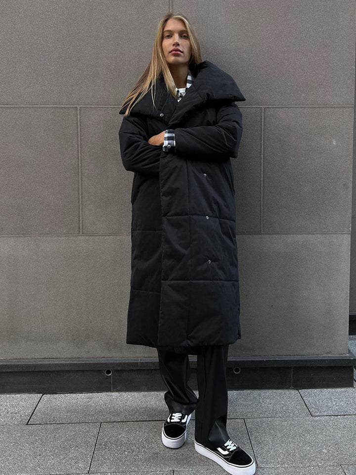 CALORA_ Casual Lange Katoenen Winterjas met Opstaande Kraag