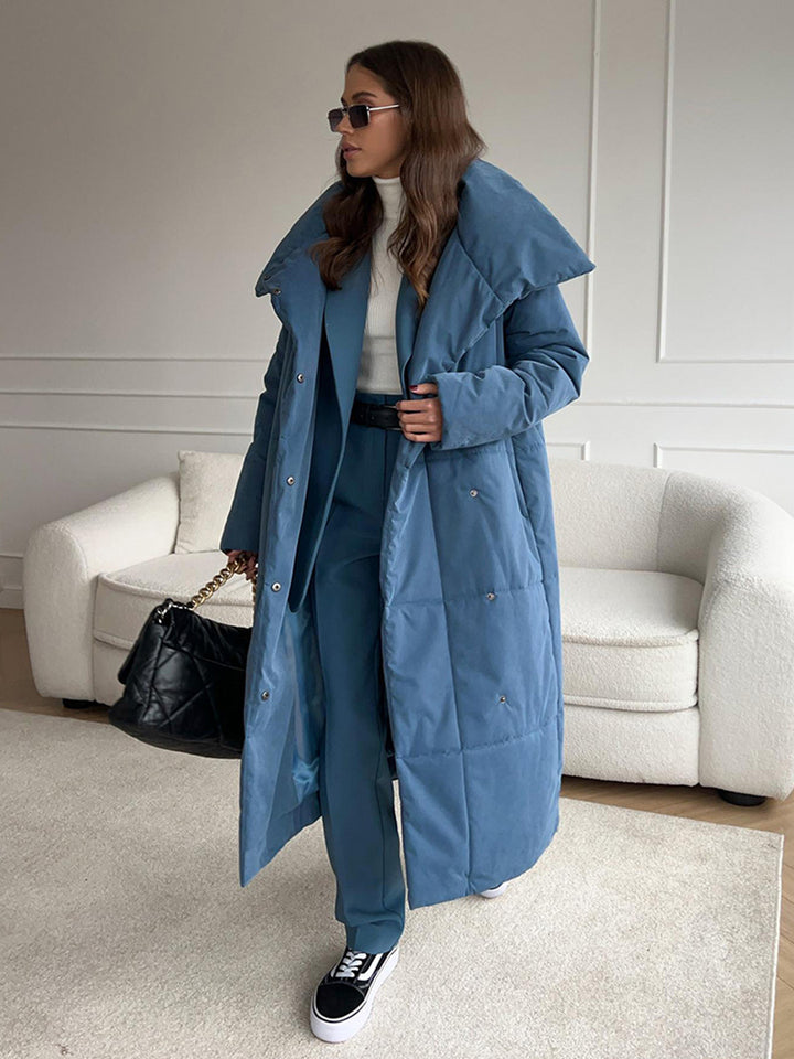 CALORA_ Casual Lange Katoenen Winterjas met Opstaande Kraag