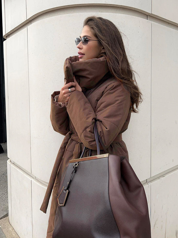 CALORA_ Casual Lange Katoenen Winterjas met Opstaande Kraag