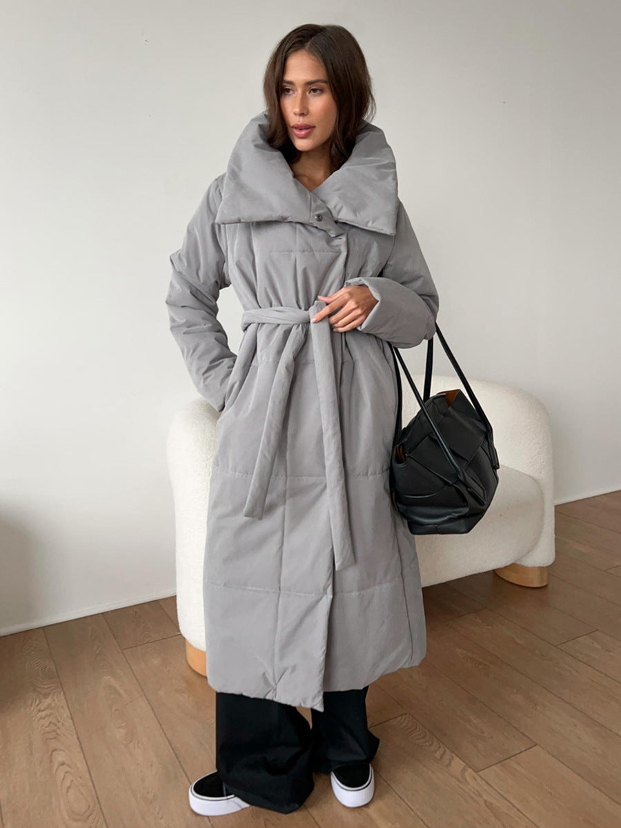 CALORA_ Casual Lange Katoenen Winterjas met Opstaande Kraag