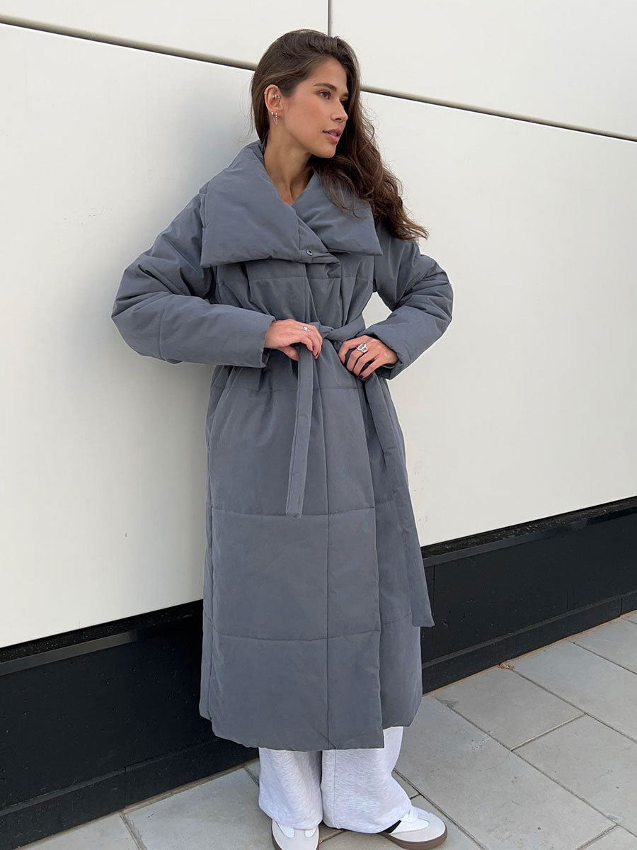 CALORA_ Casual Lange Katoenen Winterjas met Opstaande Kraag