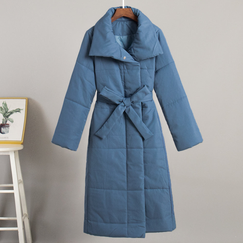 CALORA_ Casual Lange Katoenen Winterjas met Opstaande Kraag